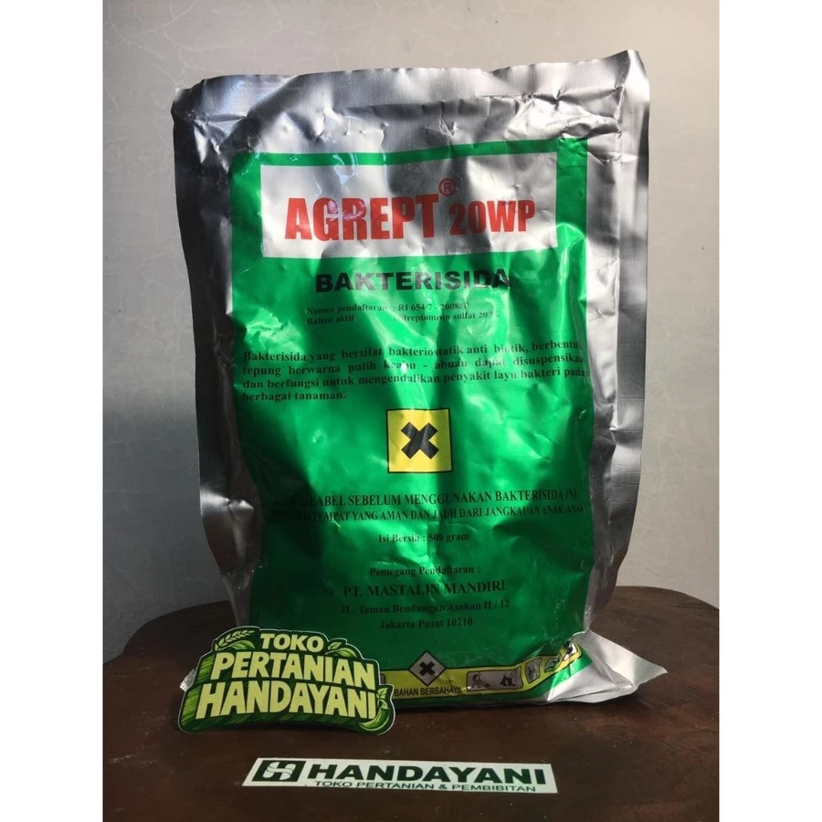 Bakterisida AGREPT 20 WP 500gr - Obat Layu Bakteri & Busuk Batang - Bahan Aktif Streptomisin Sulfat 20% - Spesialis Padi & Hortikultura